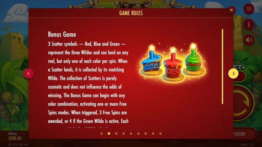3 Wildos coloured Scatter Bonus Game rules