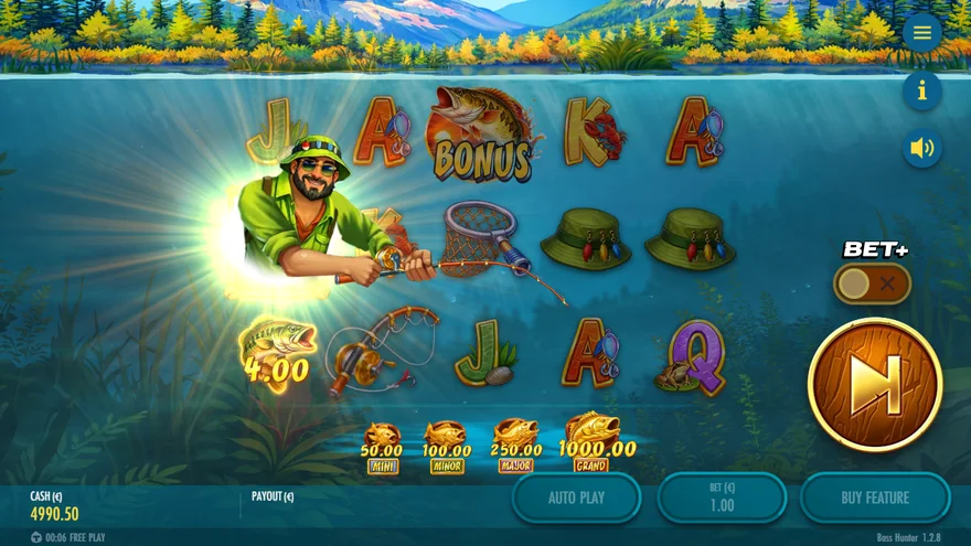 Bass Hunter Fisherman collects Cash Fish