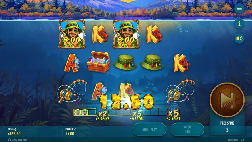 Bass Hunter two Fishermen free spins meter