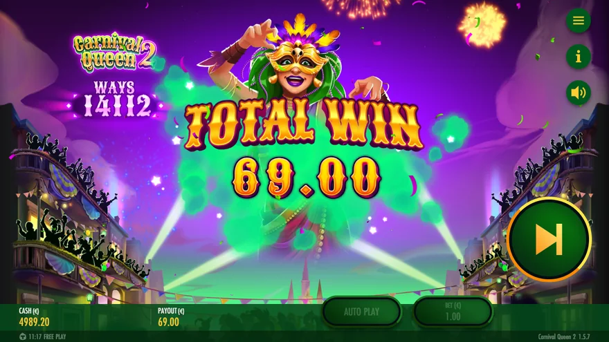 Carnival Queen 2 free spins total win