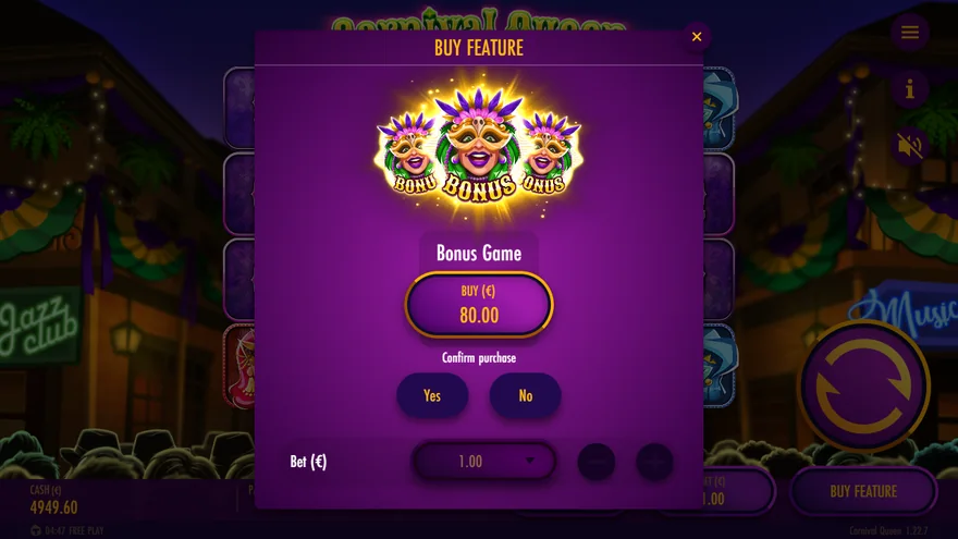 Carnival Queen Bonus Game buy dialog