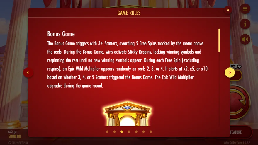 Midas Golden Touch 3 bonus game rules
