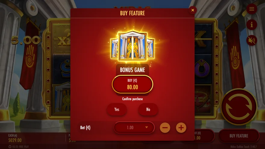 Midas Golden Touch Feature Buy 80x menu