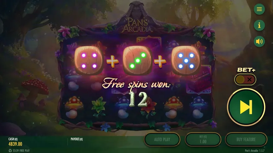 Pan's Arcadia Scatter dice free spins roll