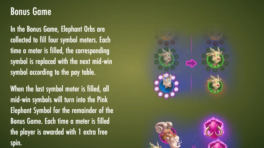 Pink Elephants 2 bonus game symbol meters