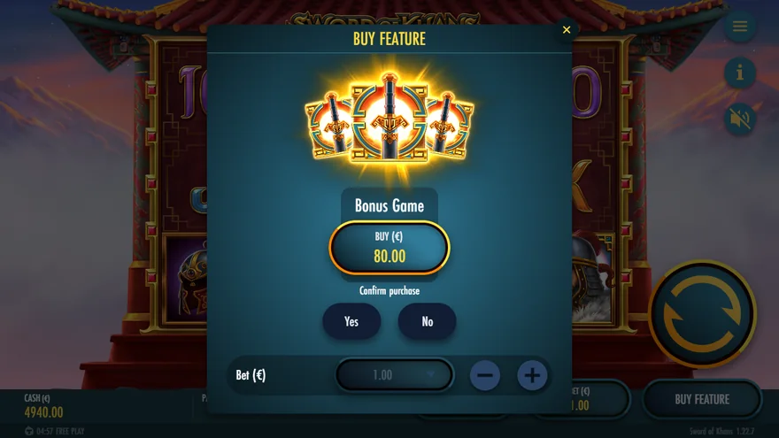 Sword of Khans Bonus Game buy dialog