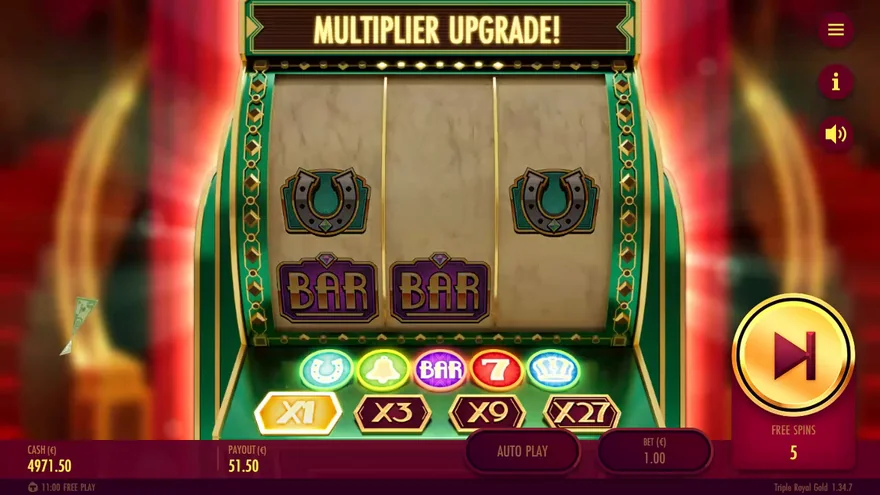 Triple Royal Gold multiplier upgrade free spins